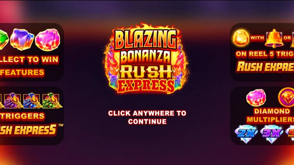 Tampilan visual slot Blazing Bonanza Rush Express dengan elemen tambang emas